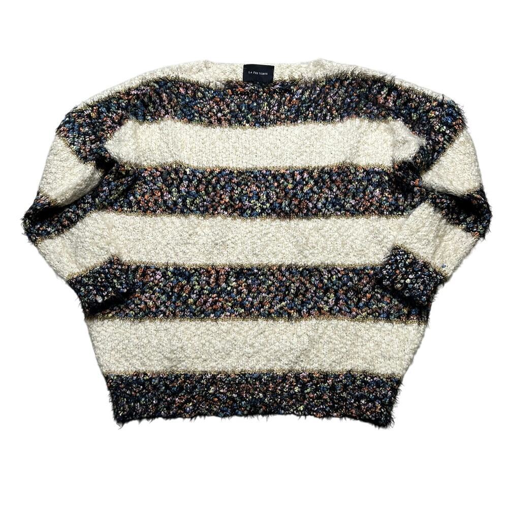 La Fee Verte Striped‎ Boucle Knit Sweater Womens Small Multicolor Textured
